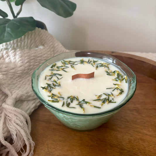 Green Glass Bowl Candle