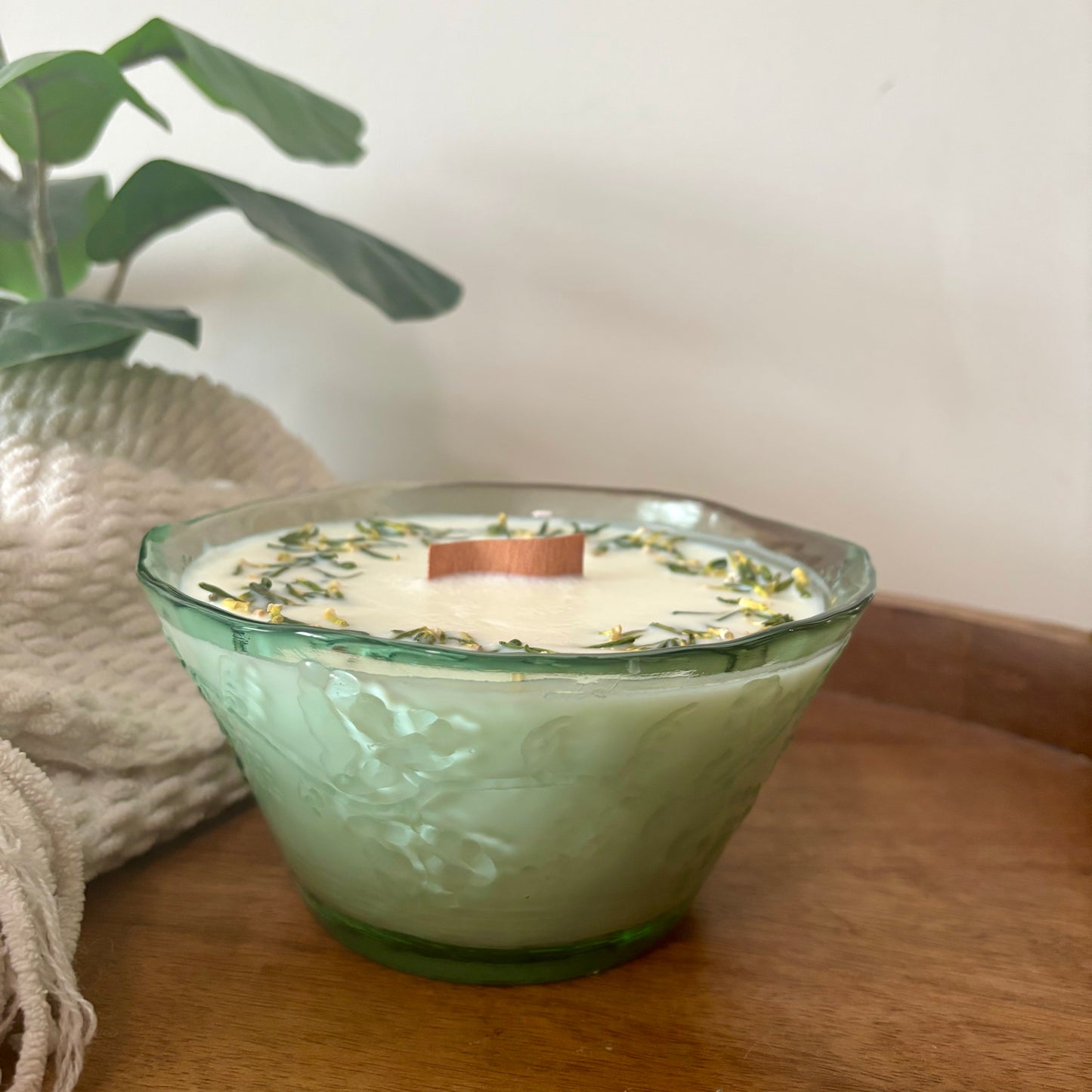 Green Glass Bowl Candle